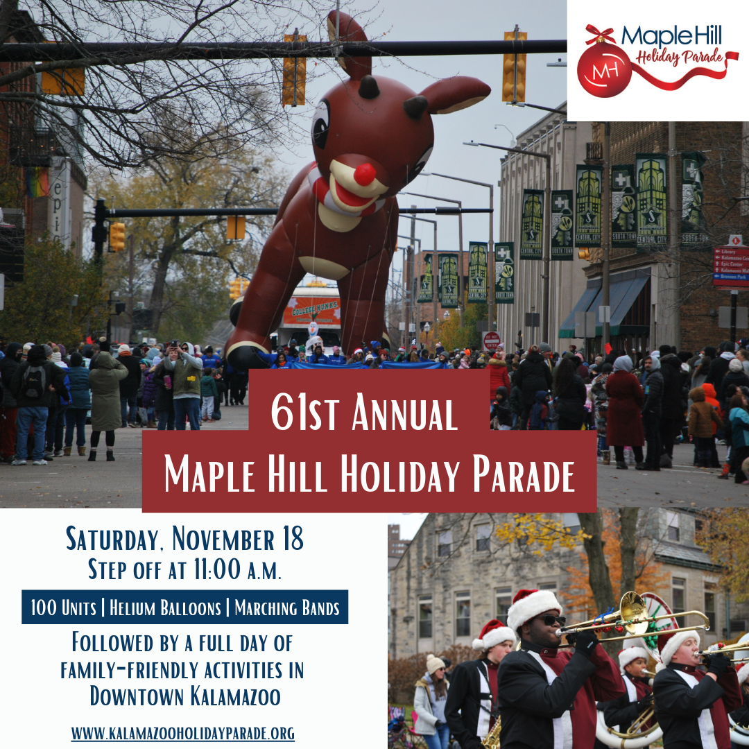 Maple Hill Holiday Parade graphic with an image of the Rudolph float