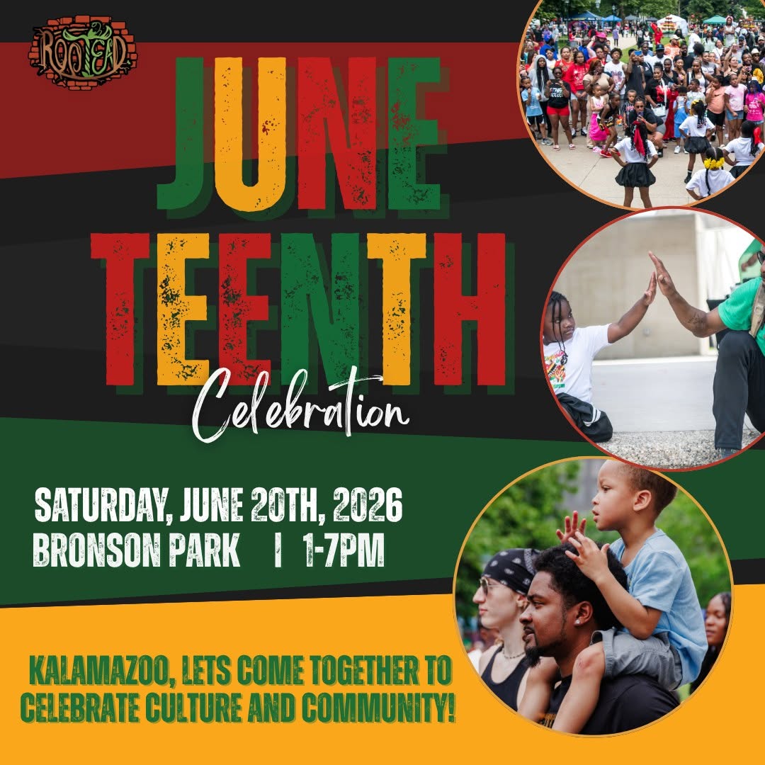 A black, green, yellow, and red graphic with event photos sharing details of the Juneteenth Celebration, which are also included on this page.